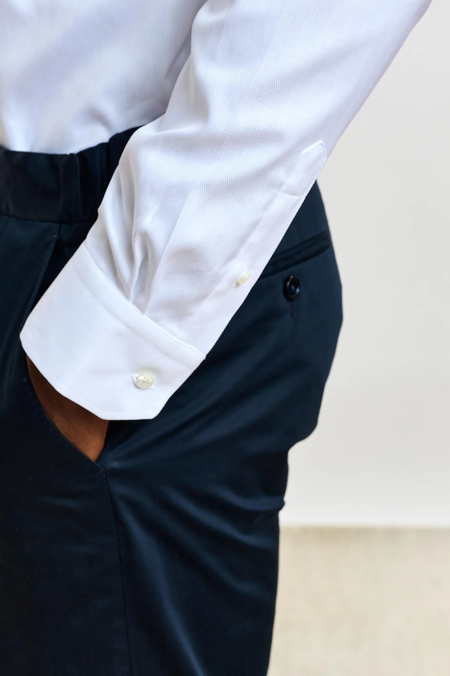 White Stripe Herringbone Formal Shirt - Image 4