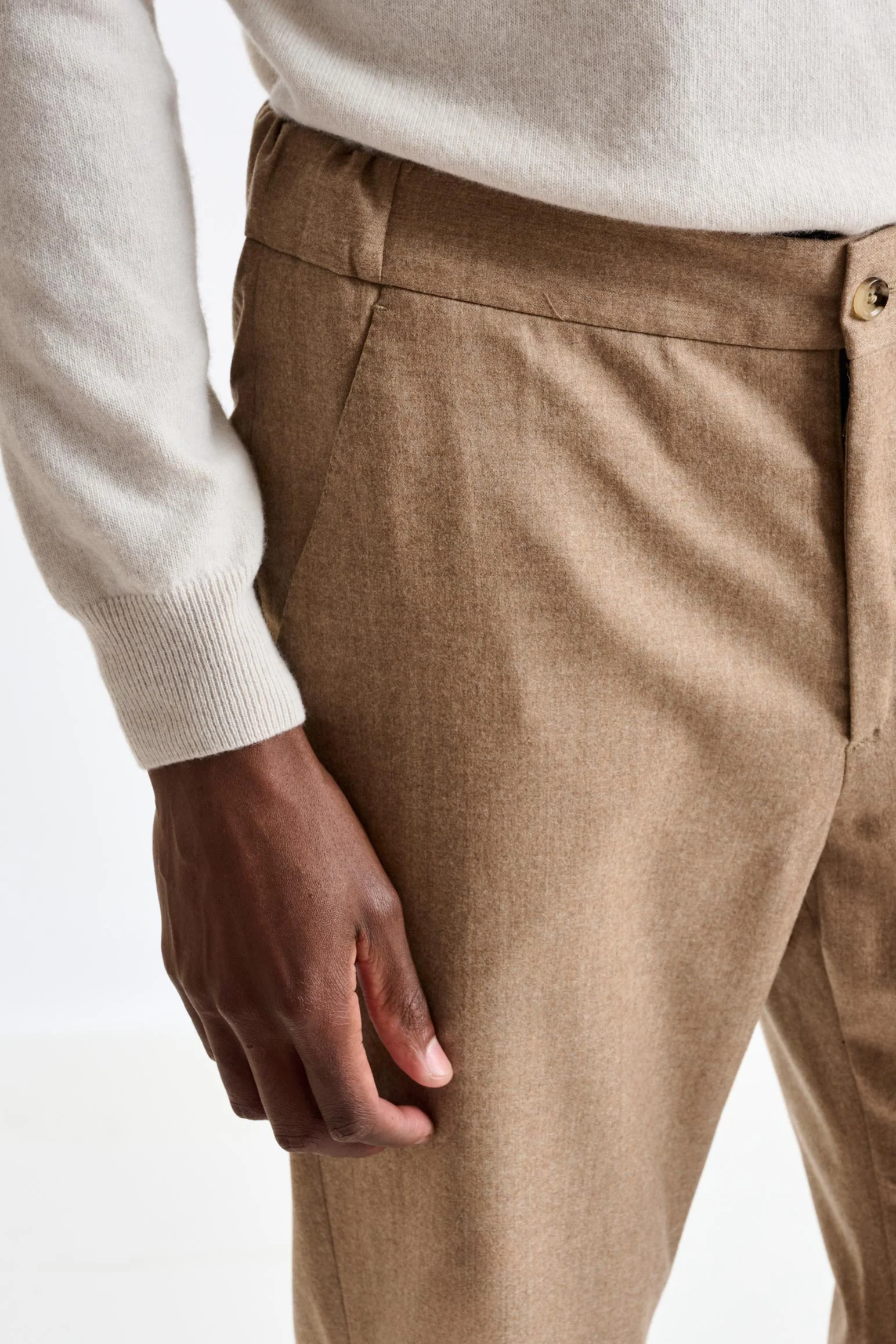 Light Brown 100% Wool Perth Drawstring Trousers Flannel Saxony - Image 4