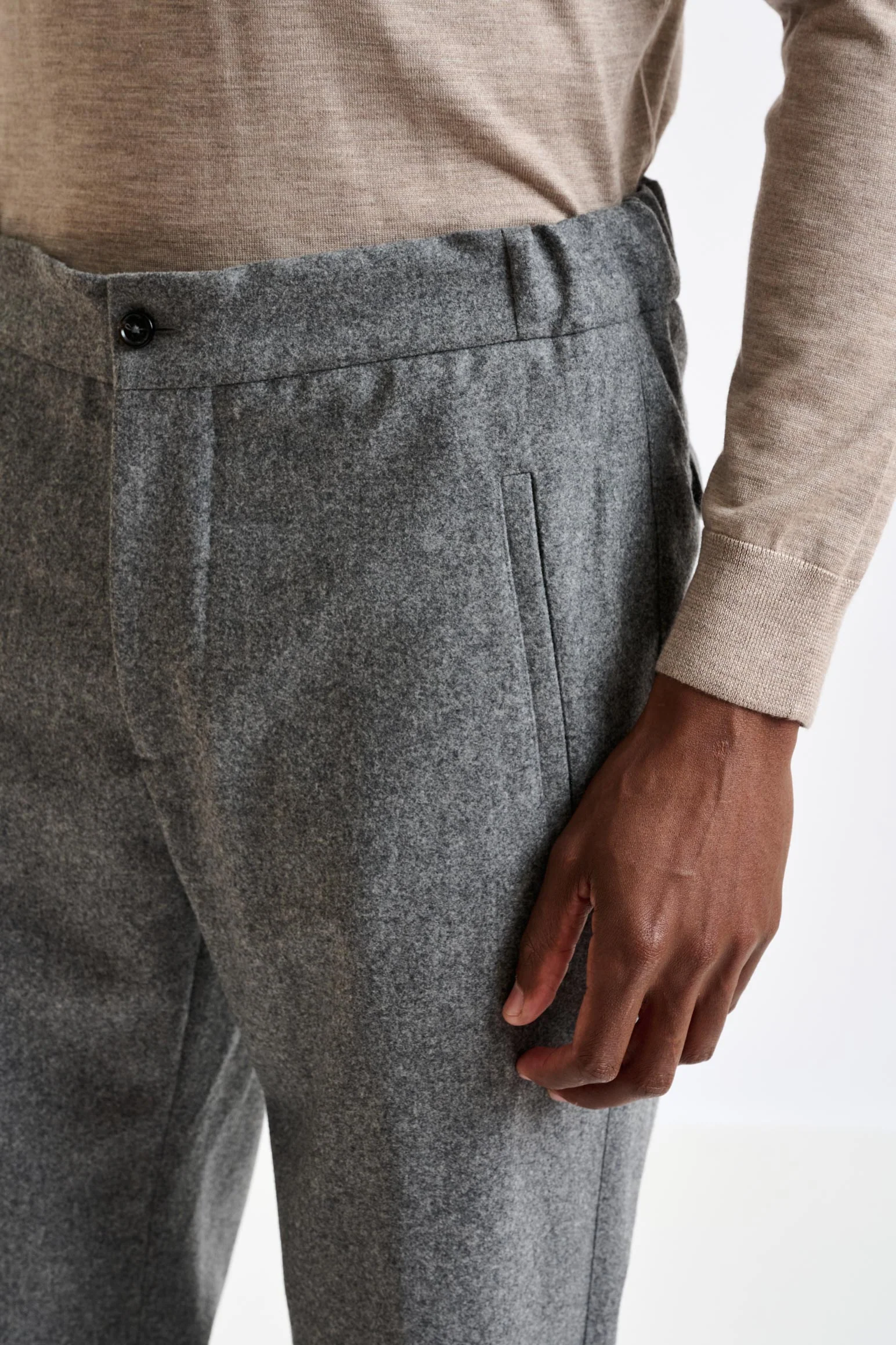 Grey 100% Wool Perth Drawstring Trouser Flannel Saxony - Image 4