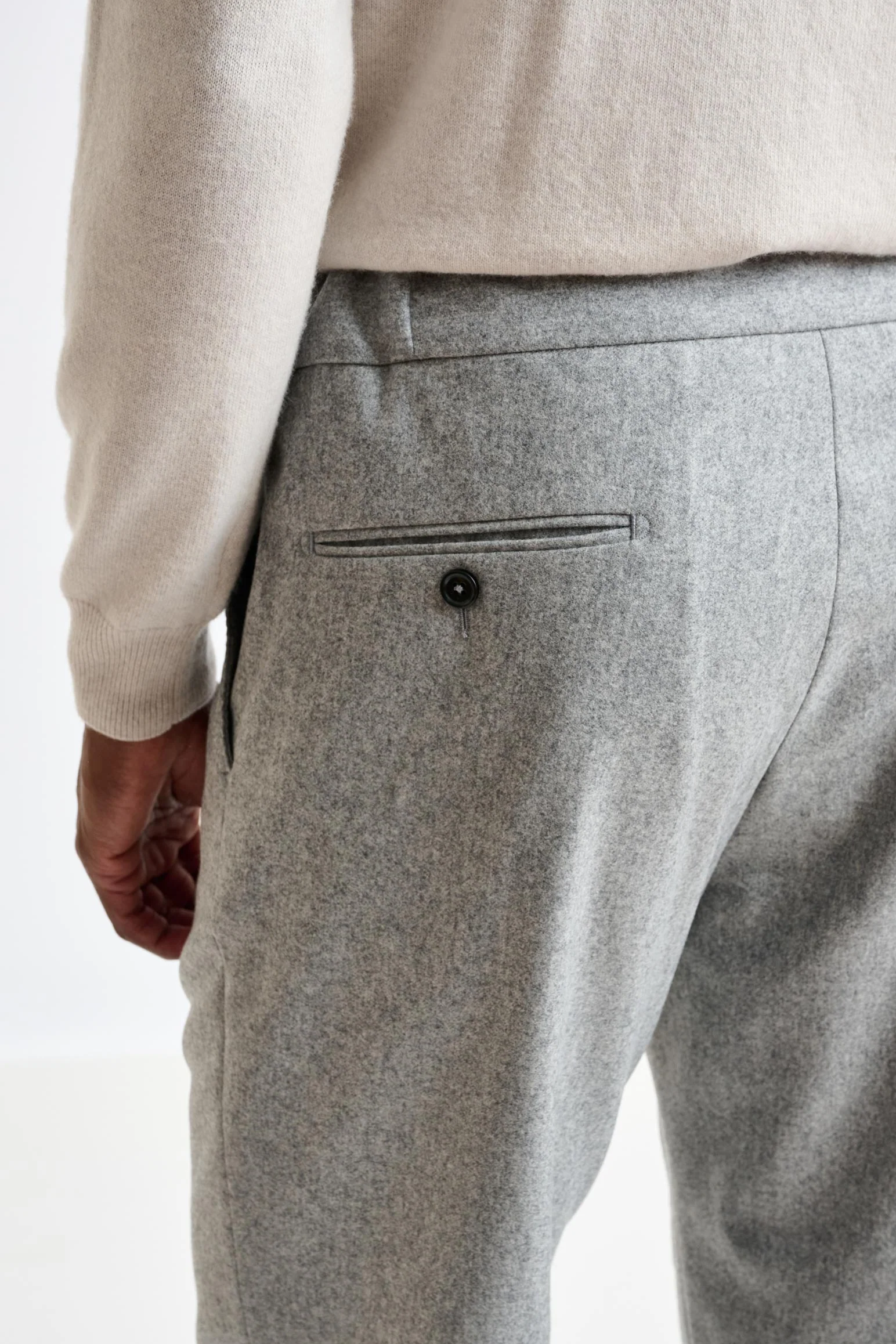 Light Grey 100% Wool Perth Drawstring Trousers Flannel Saxony - Image 5